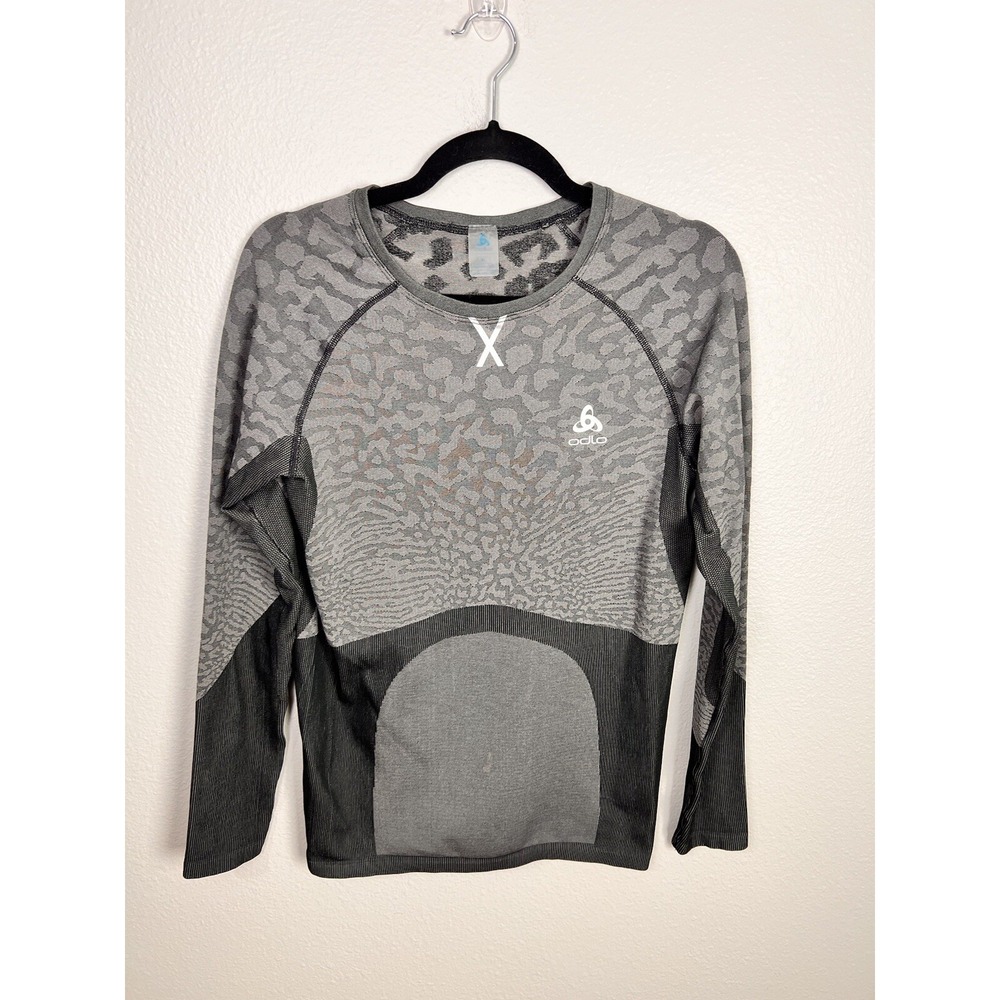 Odlo Crew Base Layer Top Women's XL‎ Black Gray Long Sleeve